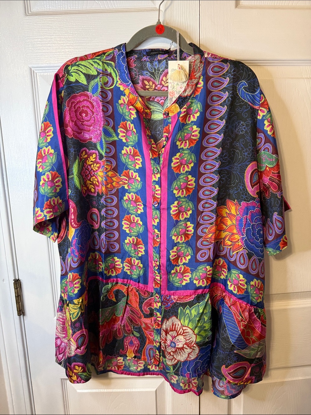 Johnny Was Multicolor Floral Button-Down Shirt - Pink, Purple, Blue, Green